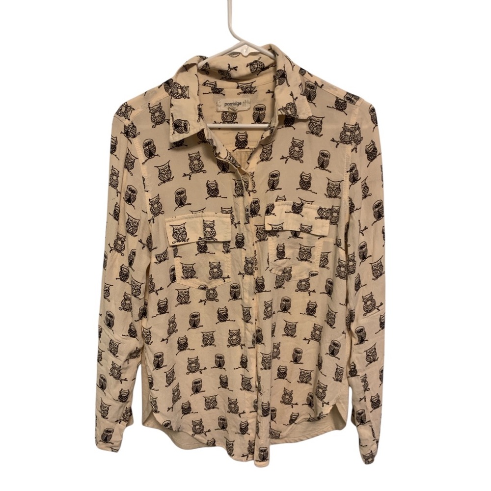 Woman’s Porridge owl print button up shirt